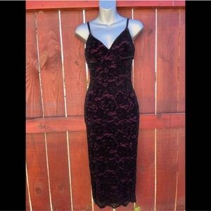 Marciano Black and Purple Lace Midi Dress